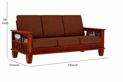 Image of Solid Sheesham Wood 3 Seater Sofa for Living Room | Couch Sofa for Living Room | Sofa Set Furniture for Home | Settee 3 Seater - Brown