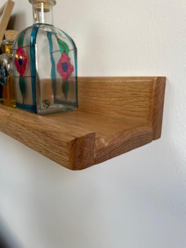 Image of Solid Sheesham Wood Floating Wall Shelf - Natural Wooden Wall Mounted Shelf for Living Room, Bedroom, Kitchen, Bathroom & Home Decor