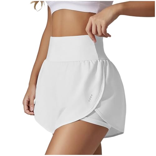 Pantalones Cortos Deportivos 2 en 1 Mujer Verano con Bolsillo Pantalones Cortos para Correr de Cintura Alta Secado rápido Short Running para Fitness Yoga Jogging Entrenamiento