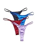 SHENHE Women's 4 Pack Satin G String Thongs Low Rise Silky Sexy Thongs Panties Underwear Black Blue Red Purple Small