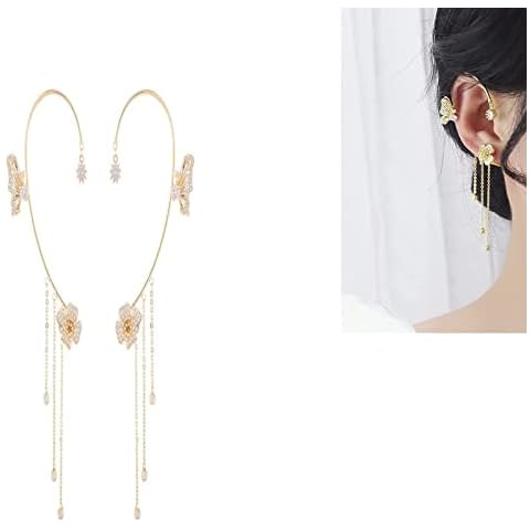 Shiny Zircon Butterfly Ear Clip,Angel Wing Earrings,Flower Butterfly Tassel Earrings,Zircon Butterfly Tassel Earrings,Non Pierced Wrap Earrings (butterfly earrings) Cover