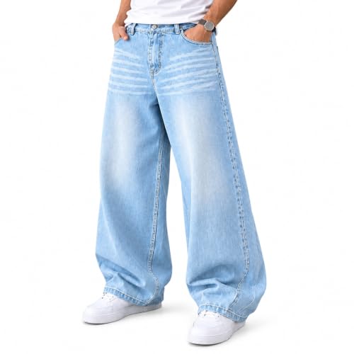 KULAKAS Men's Baggy Wide Leg Jeans Light Blue - Image 2