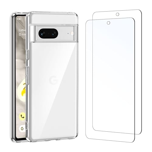NEW'C Hülle für Google Pixel 7 - Ultra Transparent Silikon Weiches TPU Gel und 2 × Panzer Schutz Glas für Google Pixel 7 - Anti Scratch