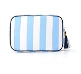 Dybag Bolsa de maquillaje con borlas a rayas, bolsa organizadora de artículos de aseo de viaje, estuche de cosméticos ligero para artículos esenciales (varios colores), Azul, Moderno