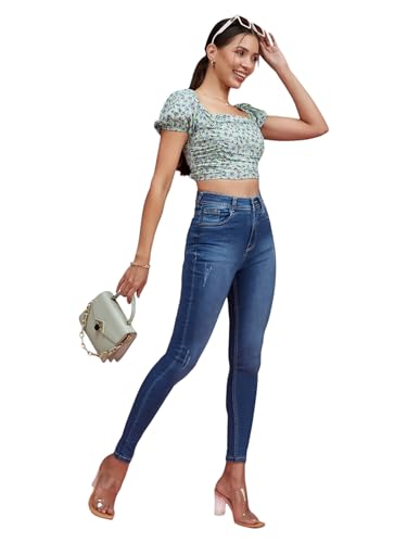 Jean extensible en denim taille haute bleu femme pantalon stretch taille 54