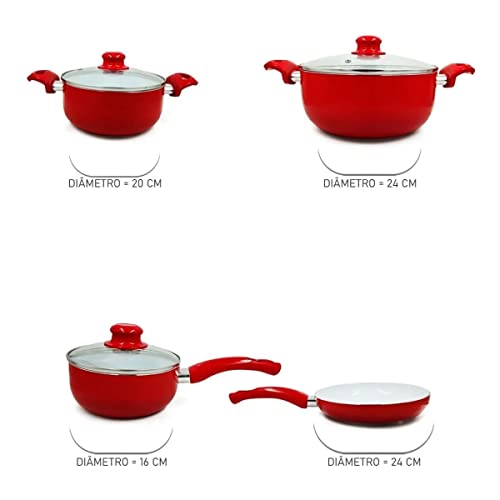 Jogo De Panelas 4 Peças Cerâmica 2,0 mm Vermelho