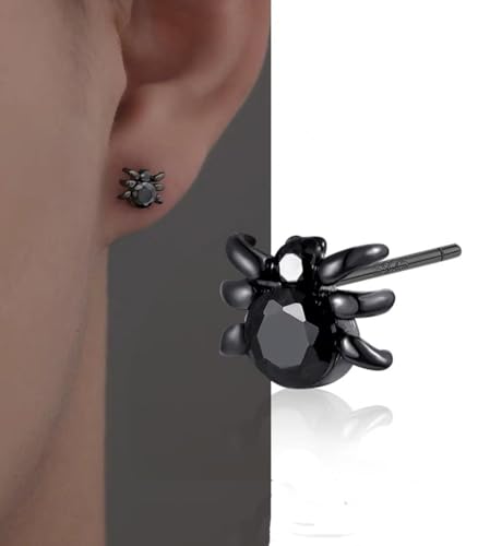 Minimalist 925 Sterling Silver Stud Earrings Punk Black Spider Stud Earrings (1 pair)2