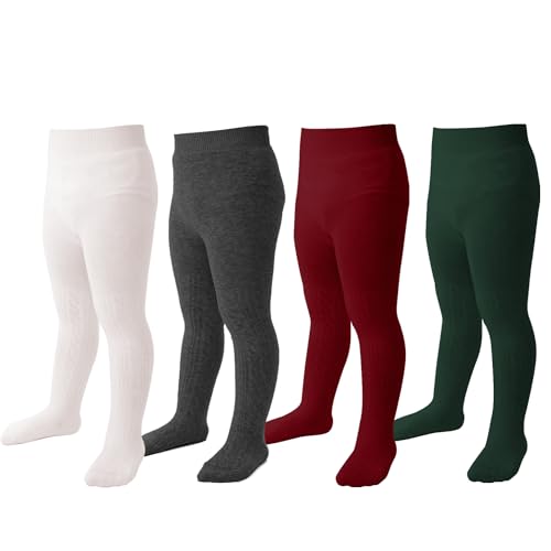 Image of Marchare Baby Girls Tights Thick Solid Cable Knit Leggings Winter Warm Stockings For Toddler Girls 1 /2 /3 /4 /5 Pack