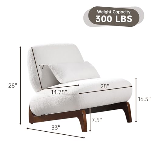 Image of Modern Upholstered Lounge Chair | Premium Fabric Accent Chair with Solid Wooden Legs | Comfortable Single Seater for Living Room, Bedroom & Office (White)