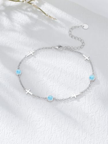 Image of Dorunmo Ankle Bracelet for Women 925 Sterling Silver Natural Stone Bracelet Anklet Summer Beach Jewelry Birthday Gifts for Mom