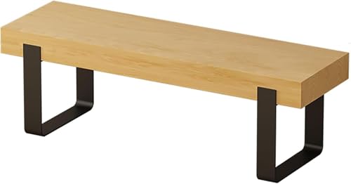 JIAYING 無垢材の入り口ベンチ 金属製の脚で、 靴保管用スツール 玄関の入り口、バスルーム、寝室用(Log Color,80*30cm/31*12in)