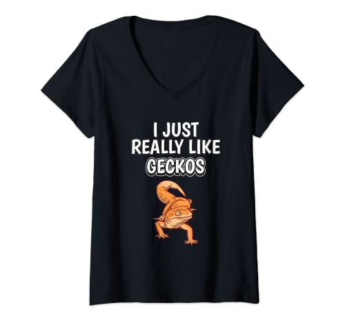Womens Reptile Quote I Just Really Like Geckos Clothes Gecko V-Neck T-Shirt, Black