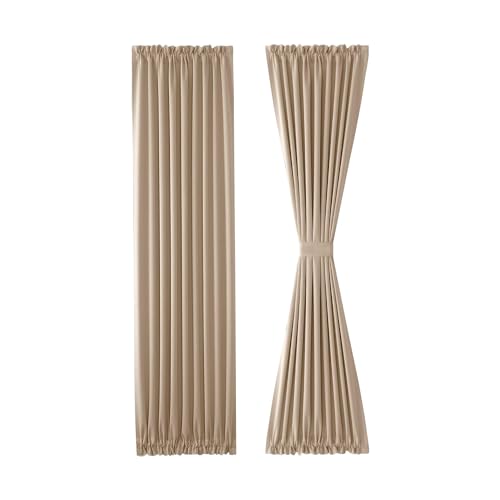 Image of DWCN French Door Curtains - Rod Pocket Thermal Blackout Curtain for Doors with Glass Window, Kitchen and Patio Doors for Privacy, 25 X 72 Inches Long, 1 Curtain Panel with Tieback, Beige