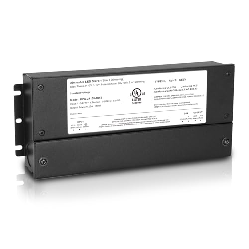 Image of 150W Dimmable LED Driver 24V, 110V-277V AC to 24V DC Led Light Transformer Compatible with lutron and leviton Dimmer, TRIAC /Phase /0-10V /1-10V /Potentiometer /10V PWM 5 in 1 Dimming LED Driver, UL Listed