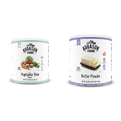 Augason Farms Vegetable Stew Blend 2 Lbs 0.5 Oz No. 10 Can & Butter Powder 2 Lbs 4 Oz No. 10 Can #TOP8