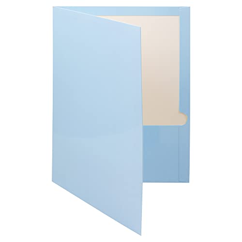 Jam Paper Laminated Two Pocket Glossy School Folders - Letter Size - High Gloss Baby Blue - Bulk 25/Pack #TOP2