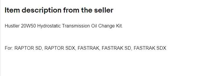 KYHHL Mower 20W50 Hydrostatic Transmission Oil Change Kit?Replacement for Hustler OEM