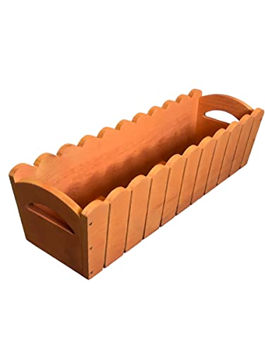 weeco Gefräster Holzblumentopf 65cm mit zusätzlicher Kunststoffbox im Inneren Set. Gartentopf Ideal für Terrasse, Balkon, Fensterbank oder Küchenarbeitsplatte. Blumenkasten (Orange)