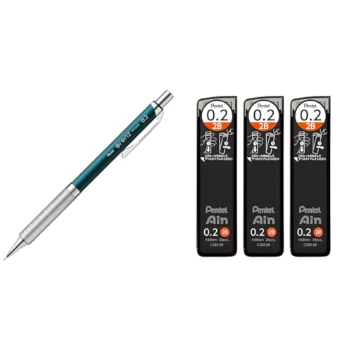 【セット買い】ぺんてる シャープペン オレンズメタルグリップ02 XPP1002G2-S2 ターコイズブルー&ぺんてる シャープ芯 ぺんてるアイン 0.2mm 2B 3個 AMZ-XC2822B3P