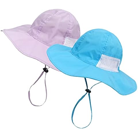 Kids Sun Hat Wide Brim UV Protection Summer Beach Hat for Girls Boys Adjustable Mesh Toddler Bucket Cap 2 Pack(Purple+Blue,1-2 Years) Cover