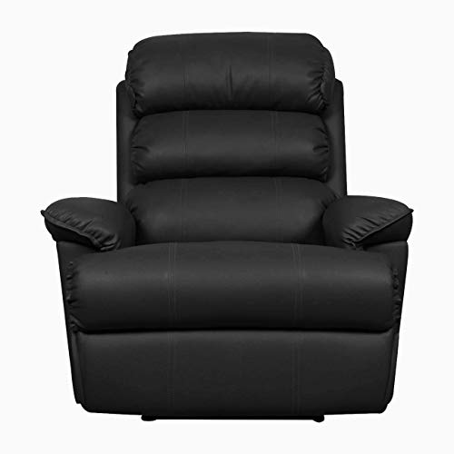 Image of Franklin Recliner, Ultra Comfortable and Durable Ergonomic Single Seat Reclining Sofa, Living Room Recliner Chair with Thickened Padded Arm /Back, Leatherette, Black Color