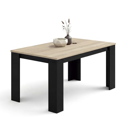 duehome | Mesa de Comedor, Mesa Fija, Modelo Naya, Acabado en Negro y Roble Canadian, Medidas: 140 cm (Largo) x 80 cm (Ancho) x 75 cm (Alto)