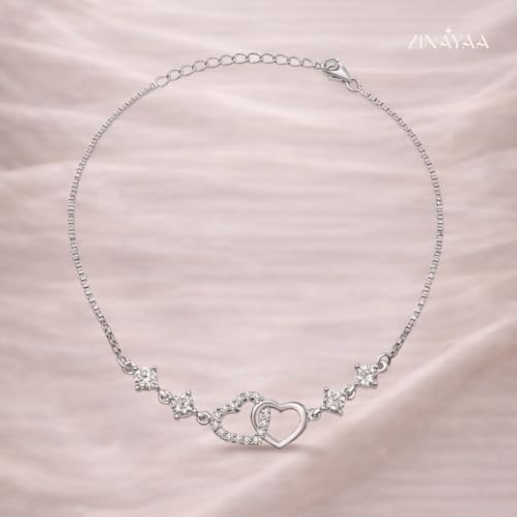 925 Sterling Silver Adjustable Double Heart Bracelet, Gift for Her