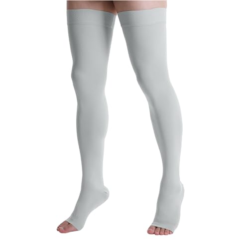 Doc Miller Thigh High Compression Socks - Open Toe, 20-30mmHg for Varicose Veins, Calf, Leg & Ankle Support, Pregnancy & Maternity Stockings, Small to Plus Size