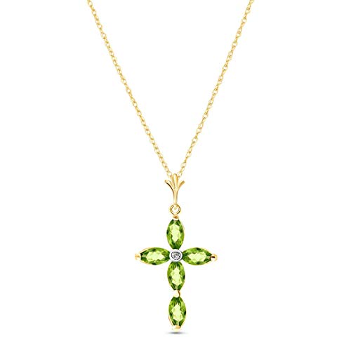 Galaxy Gold GG 14k Solid Yellow, White, Rose Gold Genuine Diamond and Peridot Cross Pendant Necklace
