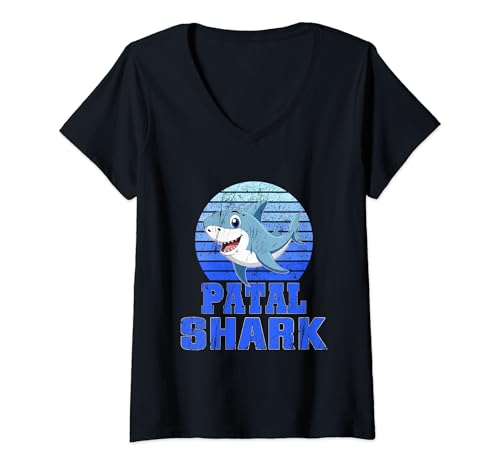 Womens Patal Shark Family Reunion Squad First Last Name V-Neck T-Shirt