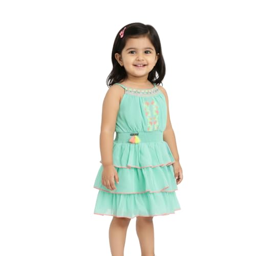 Image of Nautinati Baby Girls Strap Sleeve Fit & Flare Frock | Age 0-3 Years