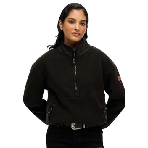 Superdry Damen Active Fleecepullover mit halbem Reißverschluss Schwarz 36