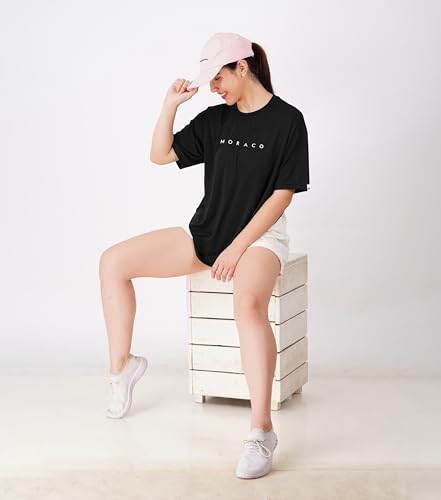 Image of Women's Casual Printed Round Neck Loose Fit Tshirt - Oversized Longline Drop Shoulder Tops for Women