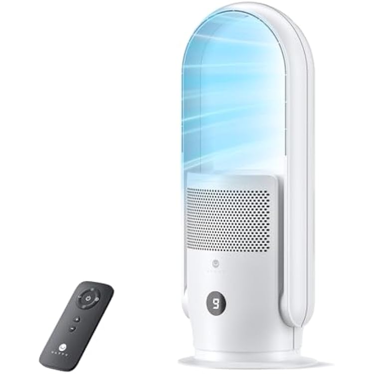 ULTTY Bladeless Tower Fan and Air Purifier Combo, Quiet Oscillating Fan with Remote & Touch Control, 9 Speeds, 8H Timer, HEPA Air Filter, Safe Floor Fan for Bedroom Home Office