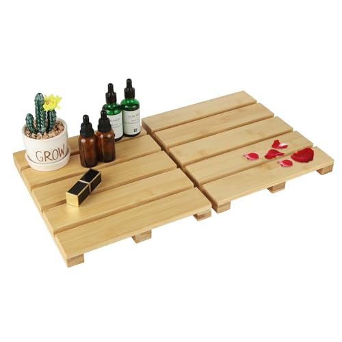 ZUQIAN 2 Pack Bamboo Bath Mat for Shower 23.6 x 10 Inch Shower Floor Mat for Bathroom, Non Slip Bamboo Bath Mat - Heavy Duty for Bathtub, Shower, Sauna, Yard Patio Pool Outdoor Indoor Use