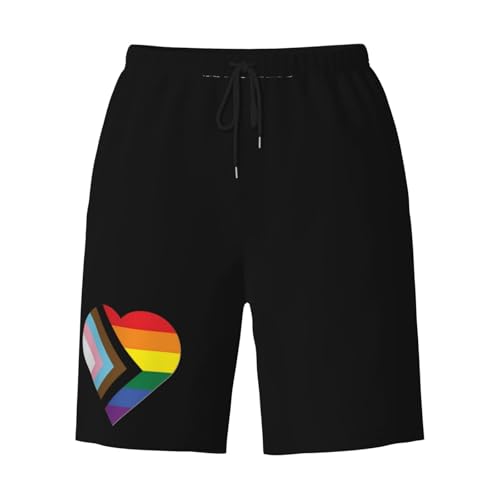 LGBT Rainbow and Transgender Pride Flag Heart Men's Quick-Dry Board Shorts 7" - Swim Trunks Summer Hawaii Beach3