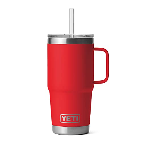 Image of YETI Rambler 25 oz Tumbler with Handle and Straw Lid, Travel Mug Water Tumbler, Vacuum Insulated Cup with Handle, Stainless Steel, Rescue Red