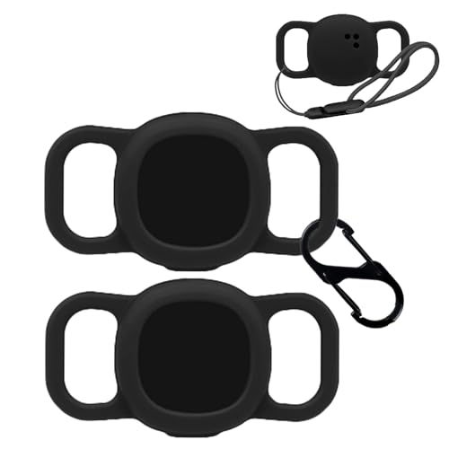 2pack Case for Tile by Life360 Sticker(2024),NOUKAJU Silicone Protective Cover(with Carabiner + Lanyard) Drop-Proof,Protective Case for Tile Sticker 2024 Small Bluetooth Tracker(Black)