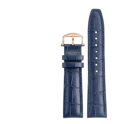 POYNMRE Correa de reloj cuero genuino for hombre, con extremo curvo, 20 mm, 21 y 22, compatible IWC Portugieser Porotfino PILOT'S, correa piel vaca hebilla metal(P03 Blue-RG pin,20mm)