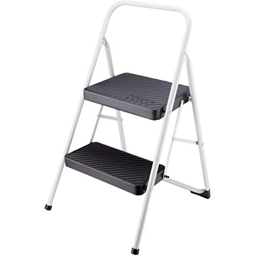 Two Step Folding Step Stool with Cool Gray Frame and Black Steps
