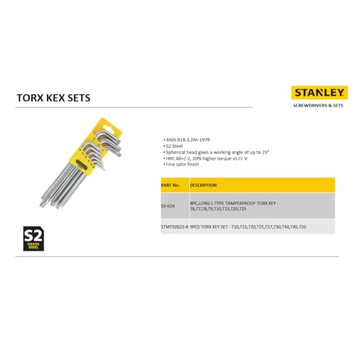 Image of STANLEY STMT92625-8 9-Piece Torx Key Set (Yellow & Black), Limited lifetime warranty