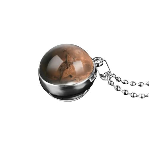 ZZHYGM 925 Sterling Silver Planet for Women Men, Double Sided Venus Earth Glass Dome Necklaces, Gold Saturn Solar System Necklace,