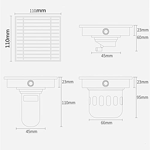 Sumidero de suelo cuadrado de acero inoxidable de 11 cm para ducha de baño moderna 5