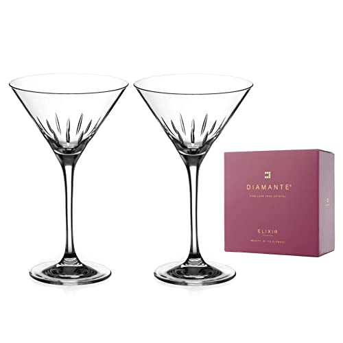 DIAMANTE Premium Hand Cut Martini, Prosecco Cocktail Glasses Crystal - 'Linea' Collection - Gift Box Set of 2 - Image 2