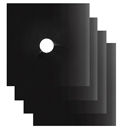 Protection Gaziniere,Protege Plaque De Cuisson,Couvercle à Gaz 4 Pièces,27 x 27 cm (noir),Double épaisseur,Revêtement Antiadhésif,Réutilisable Cuisinière à Gaz,Cache Plaque Cuisson Gaz