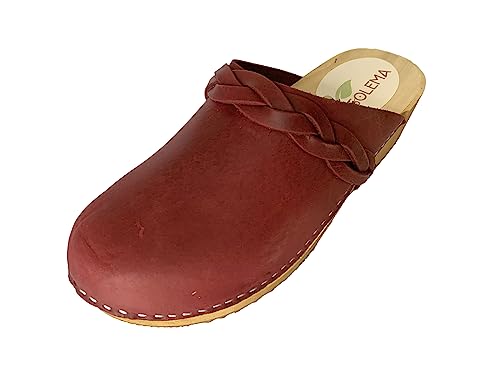 Solema TRIS Skórzany Chodaki Mule Kapcie Pantofle, Damskie, Kasztanowaty, EU 37