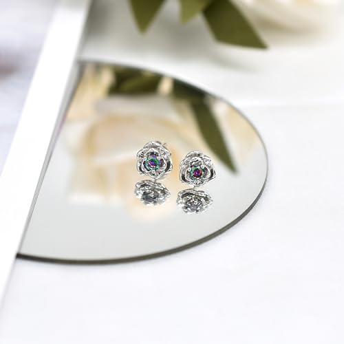 3D Rose Earrings For Women Girls Sterling Silver Cubic Zirconia Rose Flower Stud Earring Rainbow Multicolor Hypoallergenic Ear Jewelry Gifts For Girlfriend Mother Wife Birthday2