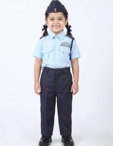 Image of BookMyCostume Indian Air Force Defence Pilot Uniform Kids Fancy Dress Costume - Blue 5-6 years