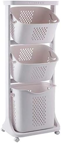 Multipurpose Sorter Basket ,3-Tier Laundry Basket with Wheel Rolling Laundry Sorter Hamper for Kitchen Bedroom Baedroom Bathroom ,Tier Basket Stand with 6 Side Hooks Storage Shelf