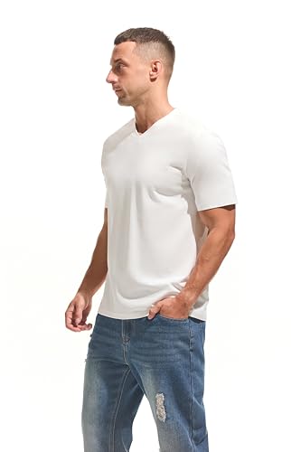Men's V-Neck T-Shirt - Premium 95% Cotton 5% Spandex Soft Slim Fit Tee, Breathable Moisture Wicking for Casual Workout4